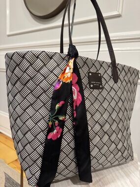 Henri Bendel Centennial Woven Brown White Striped Market Tote
